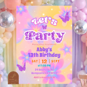 Invitation Filles Été Tie Dye Faisons la fête Anniversaire