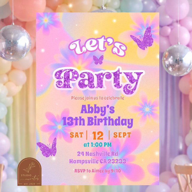 Invitation Filles Été Tie Dye Faisons la fête Anniversaire (Créateur téléchargé)