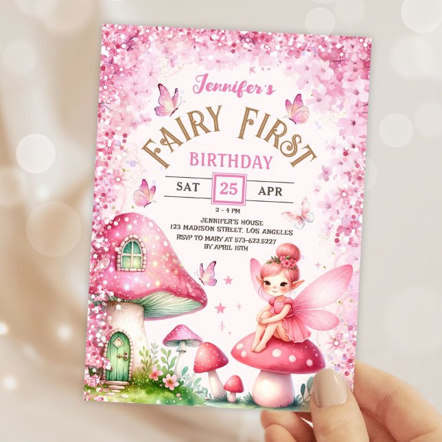 Invitation Filles Fée Premier anniversaire Pink Enchanted For (Créateur téléchargé)