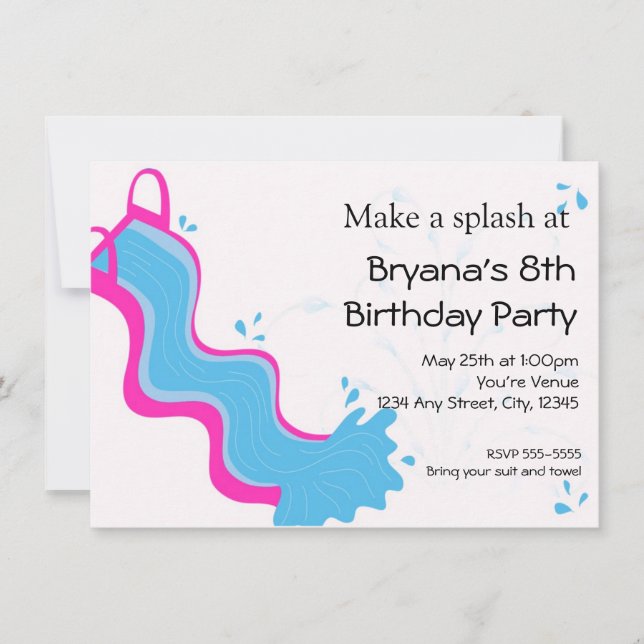 Invitation Filles Fête de la piscine d'été Toboggan aquatique (Devant)