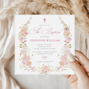 Invitation Filles Fleur sauvage Aquarelle Baptême