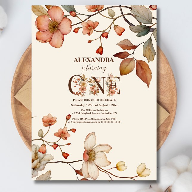 Invitation Filles fleurs sauvages 1er anniversaire fête joli  (Créateur téléchargé)