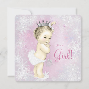 Invitation Filles flocon de neige rose hiver merveilleux Baby