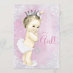 Invitation Filles flocons de neige roses Baby Shower hivernal