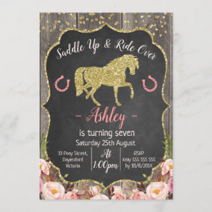 Invitation Filles Floral Parties scintillant Cheval Anniversa