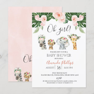 Invitation Filles Floral Safari Animaux Baby shower Invitatio