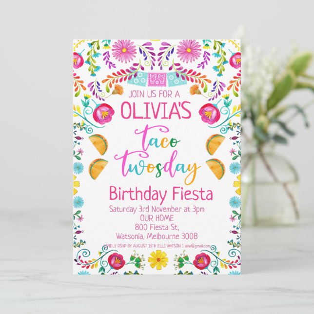Invitation Filles Floral Taco Twosday Mexicaine 2e anniversai (Debout devant)