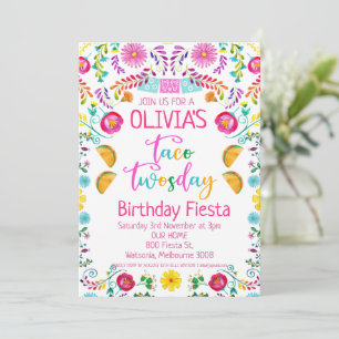 Invitation Filles Floral Taco Twosday Mexicaine 2e anniversai