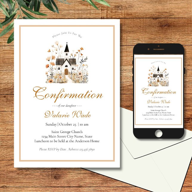 Invitation Filles Florales d'Église Rustique Confirmation (Créateur téléchargé)