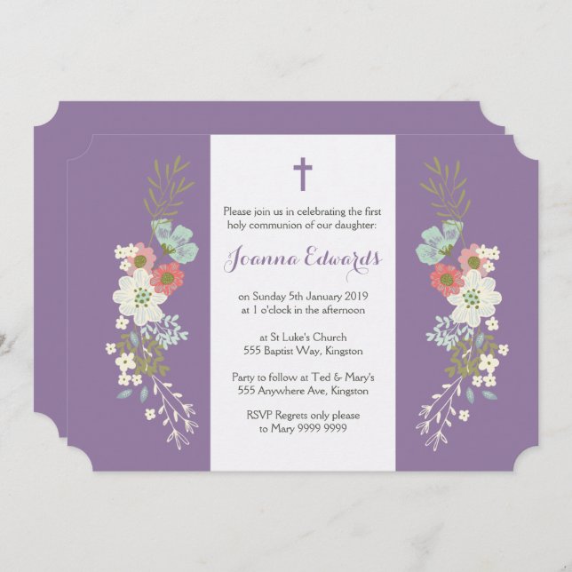 Invitation Filles florales Fille Première communion personnal (Devant / Derrière)