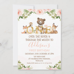 Invitation Filles florales roses Woodland premier anniversair