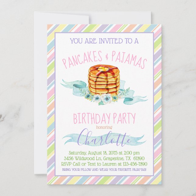 Invitation Filles Gaufres et Pyjama Fête d'anniversaire (Devant)