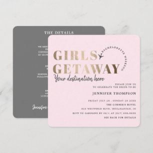 Invitation Filles Getaway Blush & Gold Bachelorette Week-end