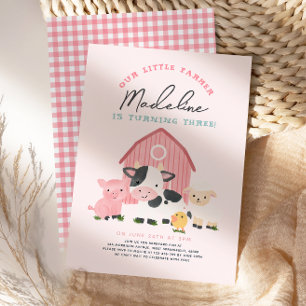 Invitation Filles Gingham Rose Ferme de la cour de la ferme 3
