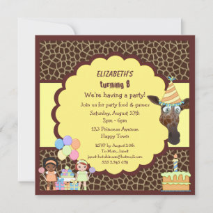Invitation Filles, Giraffe & Cake Posters de animaux Invitati
