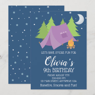 Invitation Filles Glamping Tente Violette Anniversaire de som