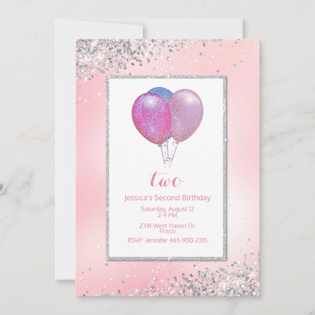 Invitation Filles Glittery Balloons Anniversaire (Devant)