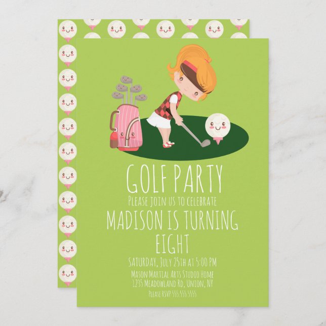 Invitation Filles Golf Cute Anniversaire (Devant / Derrière)