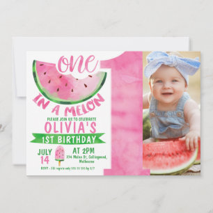 Invitation Filles grand nombre dans un melon photo 1er annive