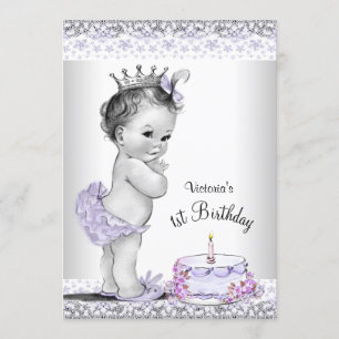 Invitation Filles Gris pourpre Premier anniversaire