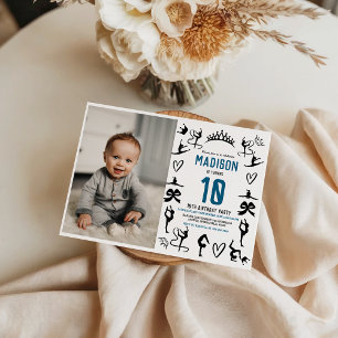 Invitation Filles Gymnastique Moderne Noir Anniversaire 10 An