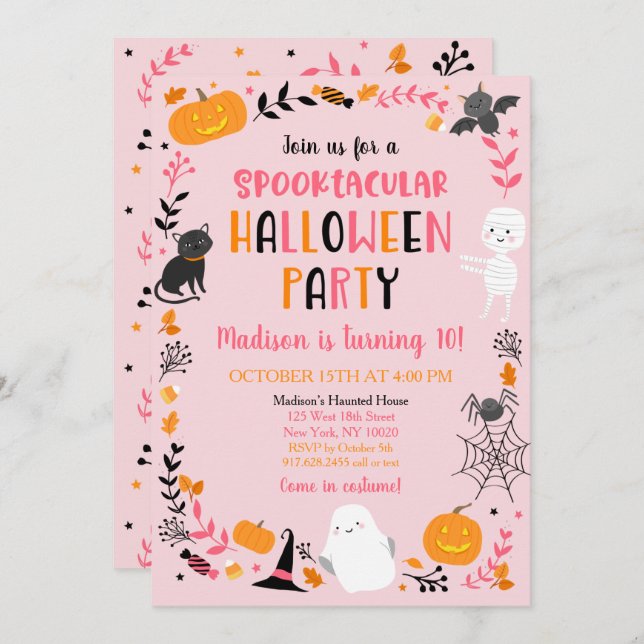 Invitation Filles Halloween Spooktacular Anniversaire (Devant / Derrière)