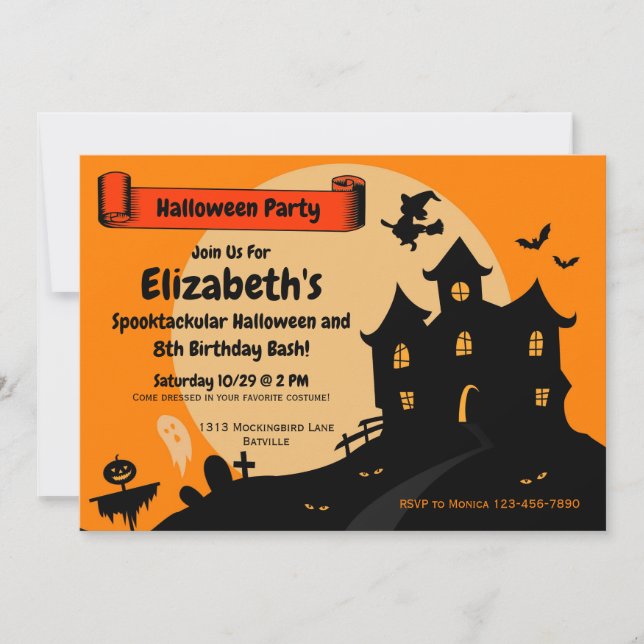 Invitation Filles Halloween Spooktacular Birthday Party (Devant)