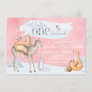 Invitation Filles Hiver ONE derland Woodland 1er anniversaire