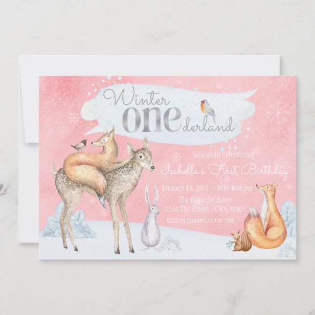 Invitation Filles Hiver ONE derland Woodland Premier annivers (Devant)