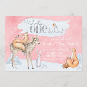 Invitation Filles Hiver ONEderland Forêt Premier Anniversaire