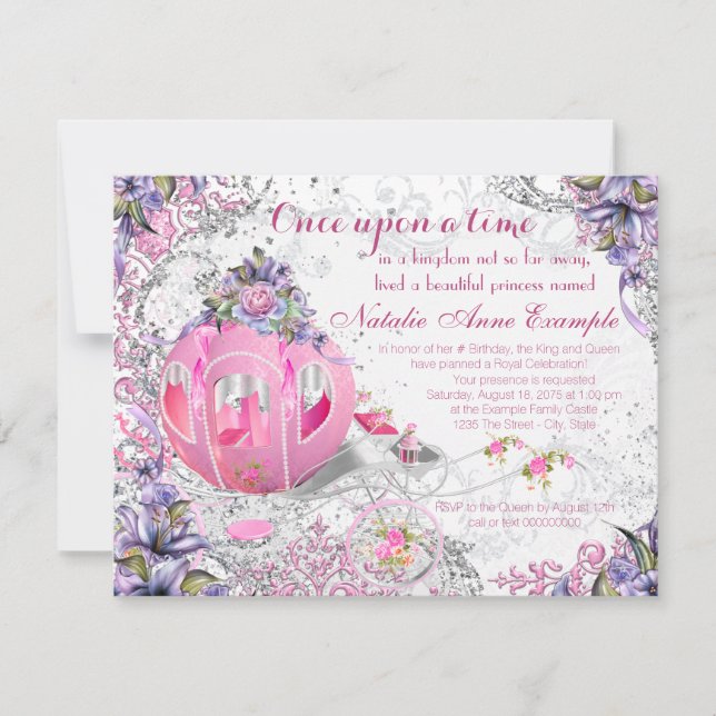 Invitation Filles Il était une fois Conte de Fées Anniversair (Devant)