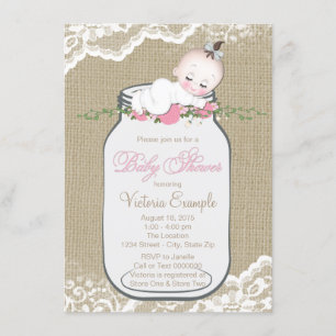 Invitation Filles Jar en Toile de Jute Baby Shower