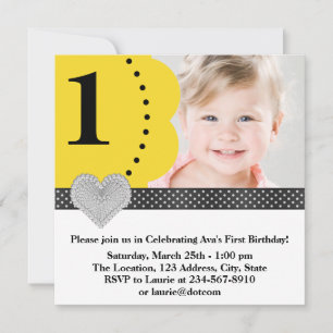Invitation Filles Jaunes Noires Photo 1er Anniversaire