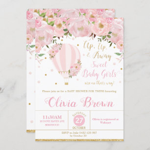 Invitation Filles jumelles Baby shower Floral Balloon à air c