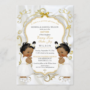 Invitation Filles jumelles Baptême Christening Gold Ethnic