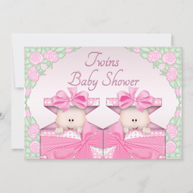 Invitation Filles jumelles dans le baby shower de roses de (Devant)