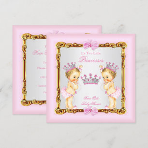 Invitation Filles Jumelles Princesse Baby Shower Or Rose Blon