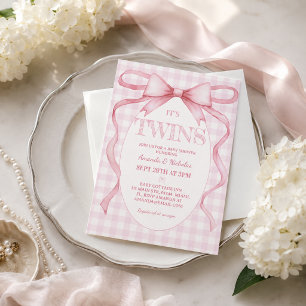 Invitation Filles jumelles Ruban rose vintage mignon