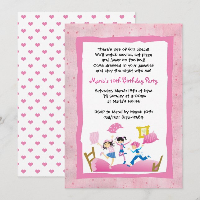 Invitation Filles Jumping sur le lit de couchage de la fête d (Devant / Derrière)