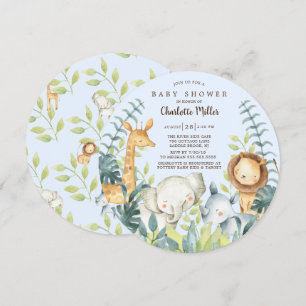 Invitation Filles Jungle Animaux Baby shower Garçons