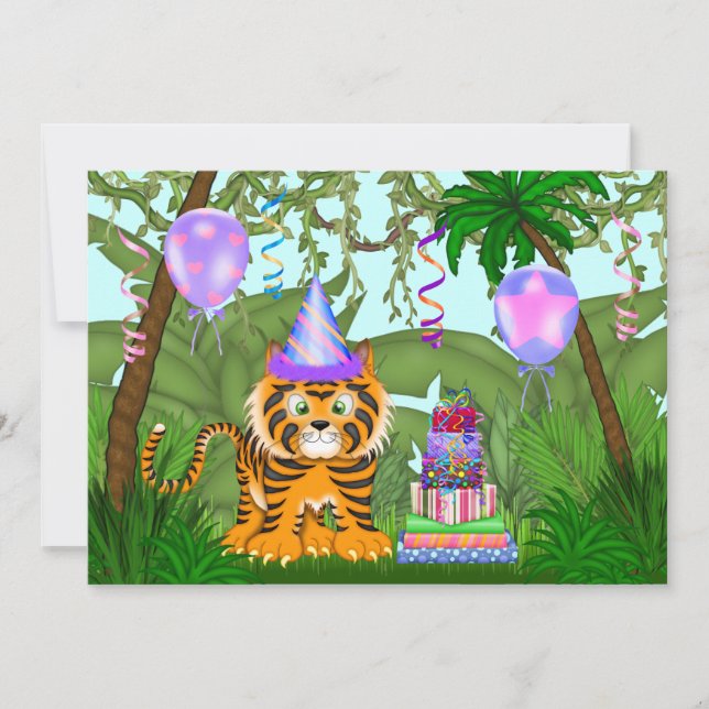 Invitation Filles Jungle Bengale Tigre Anniversaire Invitatio (Devant)