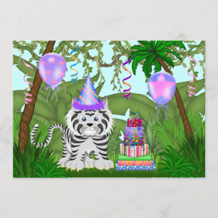 Invitation Filles Jungle White Tiger Anniversaire Fête Invita