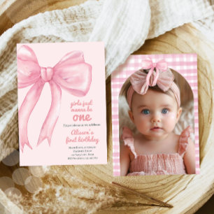 Invitation Filles Juste Wanne Be One Rose Bow Coquette Annive