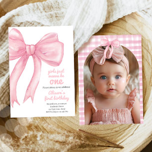 Invitation Filles Juste Wanne Be One Rose Bow Coquette Annive