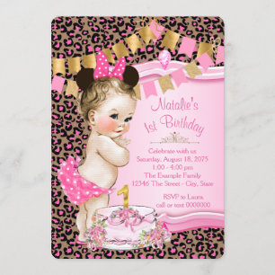 Invitation Filles Léopard 1er Anniversaire