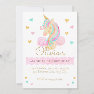 Invitation Filles Licorne Magique Anniversaire Mignon Pastel
