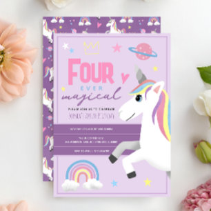 Invitation Filles Licorne Pour Toujours Magique 4ème Annivers