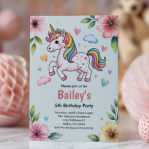 Invitation Filles Licorne Rose Mignon Anniversaire Enfants Fê