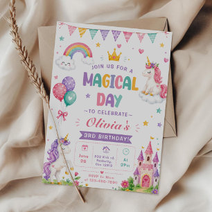 Invitation Filles Licorne Rose Mignonne Enfants 3ème Annivers