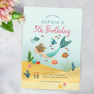 Invitation Filles magiques sous la mer Sirène 5e anniversaire